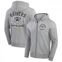 Men Las Vegas Raiders Heather Gray Vintage Stripe Full Zip Hoodie