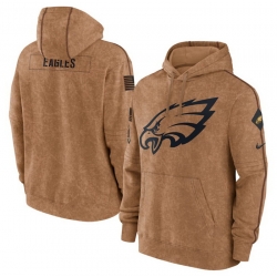 Men Philadelphia Eagles 2023 Brown Salute To Service Pullover Hoodie