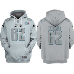 Men Philadelphia Eagles 62 Jason Kelce Grey Atmosphere Fashion Super Bowl LVII Patch Pullover Hoodie