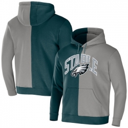 Men Philadelphia Eagles Green Grey Split Logo Pullover Hoodie