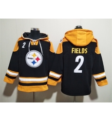 Men Pittsburgh Steelers 2 Justin Fields Black Ageless Must Have Lace Up Pullover Hoodie