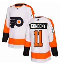 Mens Adidas Philadelphia Flyers 11 Travis Konecny Authentic White Away NHL Jersey 