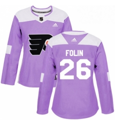 Womens Adidas Philadelphia Flyers 26 Christian Folin Authentic Purple Fights Cancer Practice NHL Jersey 