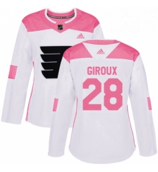 Womens Adidas Philadelphia Flyers 28 Claude Giroux Authentic WhitePink Fashion NHL Jersey 