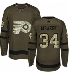 Youth Adidas Philadelphia Flyers 34 Petr Mrazek Authentic Green Salute to Service NHL Jersey 