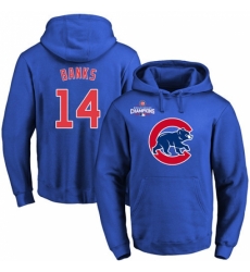 MLB Men Chicago Cubs 14 Ernie Banks Royal Team Color Primary Logo Pullover Hoodie