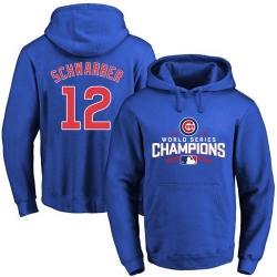 Men Chicago Cubs 12 Kyle Schwarber Blue 2016 World Series Champions Pullover MLB Hoodie