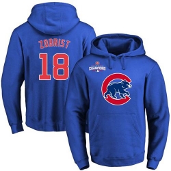 Men Chicago Cubs 18 Ben Zobrist Blue 2016 World Series Champions Primary Logo Pullover MLB Hoodie