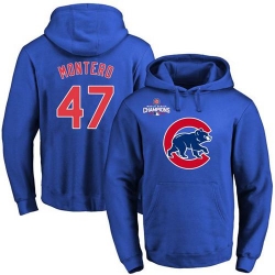 Men Chicago Cubs 47 Miguel Montero Blue 2016 World Series Champions Primary Logo Pullover MLB Hoodie