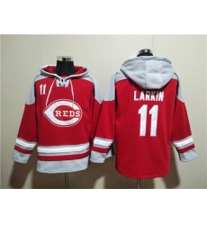 Men Cincinnati Reds 11 Barry Larkin Red Ageless Must Have Lace Up Pullover Hoodie