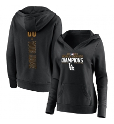 Women Los Angeles Dodgers Women 2020 World Series Champions Custom V Neck Pullover Hoodie Black