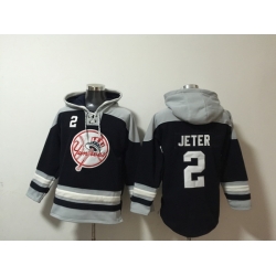 Men New York Yankees 2 Derek Jeter Stitched Hoodie