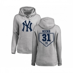 MLB Women Nike New York Yankees 31 Aaron Hicks Gray RBI Pullover Hoodie