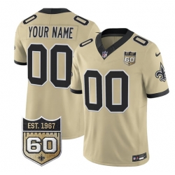 Men New Orleans Saints Active Player Custom Gold F U S E  60th Anniversary Patch Vapor Limited Stitched Football Jersey