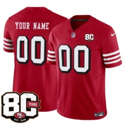 Men San Francisco 49ers Active Player Custom New Red 80th Anniversary Patch 2026 F U S E  Vapor Untouchabl Limited Stitched Football Jersey
