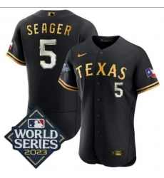 Men Texas Rangers Black Gold 2023 World Series Customs Stitched Champions Jersey