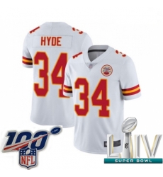 2020 Super Bowl LIV Men Kansas City Chiefs #34 Carlos Hyde White Vapor Untouchable Limited Player Football Jersey