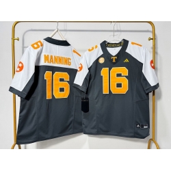 Men Tennessee Volunteers 16 Peyton Manning Black Grey + White Thanksgiving Stitched Jersey