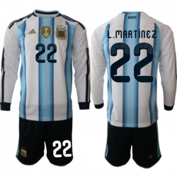 Argentina 2026 FIFA World Cup Soccer Jersey White LONG #22 L.MARTINEZ