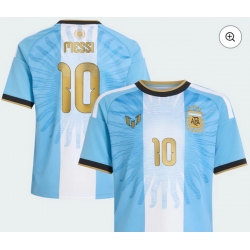 Men Argentina 10 Lion Messi Blue Gold Soccer Jersey