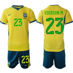 Youth Brazil 2026 FIFA World Cup Yellow Home Soccer Jersey EDERSON M. #23 Green