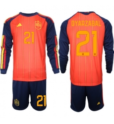 Spain 2026 FIFA World Cup Soccer Jersey Red LONG #21 OYARZABAL