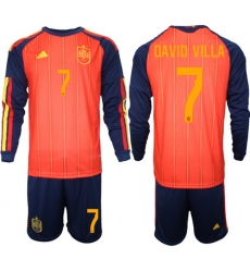 Spain 2026 FIFA World Cup Soccer Jersey Red LONG #7 DAVID VILLA