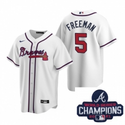 Men Nike Atlanta Braves 5 Freddie Freeman White Home Stitched Baseball Stitched MLB 2021 Champions Patch Jersey