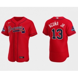 Men's Red Atlanta Braves #13 Ronald Acuna Jr. 2021 World Series Champions Flex Base Stitched Jersey