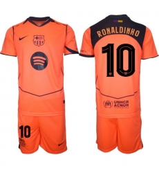Men FC Barcelona 2026 Soccer Jerseys Orange #10 RONALDINHO (2)