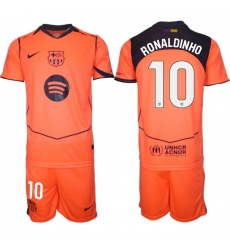 Men FC Barcelona 2026 Soccer Jerseys Orange #10 RONALDINHO