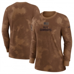 Women Dallas Cowboys Brown 2023 Salute To Service Long Sleeve T Shirt Run Small