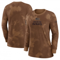 Women New England Patriots Brown 2023 Salute To Service Long Sleeve T Shirt Run Small