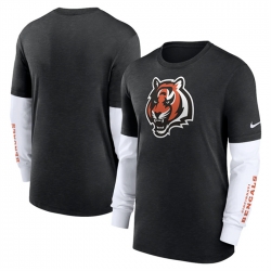 Men Cincinnati Bengals Heather Black Slub Fashion Long Sleeve T Shirt