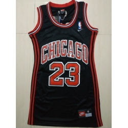 Women Chicago Bulls 23 Michael Jordan Dress Stitched Jersey Black