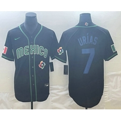 Men's Mexico Baseball #7 Julio Urias 2023 Black Blue World Classic Stitched Jerseys