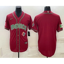 Men's Mexico Baseball Blank 2023 Red World Baseball With Patch Classic Stitched Jersey