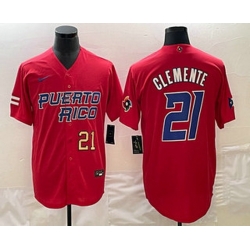 Men's Puerto Rico Baseball #21 Roberto Clemente Number 2023 Red World Classic Stitched Jersey