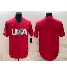 Men USA Baseball Blank 2023 Red World Baseball Classic Stitched Jersey