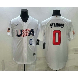 Men's USA Baseball #0 Adam Ottavino Number 2023 White World Baseball Classic Stitched Jersey