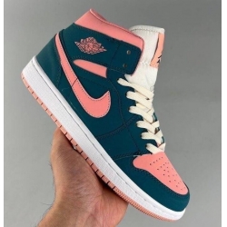 Women Air Jordan 1 Green Pink Shoes