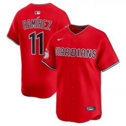 Men Cleveland Guardians 11 Jose Ramirez Red Alternate Limited Stitched Baseball Jersey