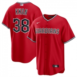 Men Cleveland Guardians 38 Steven Kwan Red Cool Base Limited Stitched Baseball Jersey