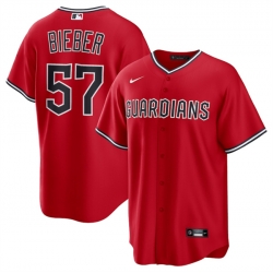 Men Cleveland Guardians 57 Shane Bieber Red Cool Base Stitched Baseball Jersey