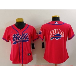 Women Buffalo Bills Red Team Big Logo With Patch Cool Base Stitched Baseball Jersey