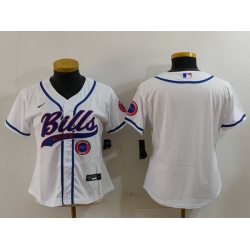 Women Buffalo Bills White Team Big Logo With Patch Cool Base Stitched Baseball Jersey 3