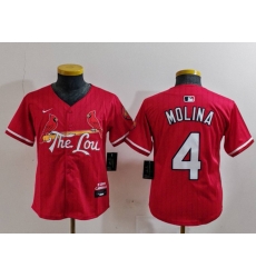 Youth St  Louis Cardinals 4 Yadier Molina Red 2024 City Connect Limited Stitched Baseball Jersey