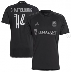 Mens Nashville SC Jacob Shaffelburg adidas Black 2024 Man In Black Kit Replica Player Jersey