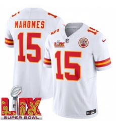 Men Kansas City Chiefs Patrick Mahomes #15 White 2024 2025 Super Bowl LIX F U S E Stitched Jersey