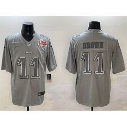 Men Philadelphia Eagles 11 A  J  Brown Grey 2025 Super Bowl LIX Patch Atmosphere Fashion Vapor Untouchable Limited Stitched Football Jersey